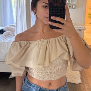 Beige Ruffled Crop Top